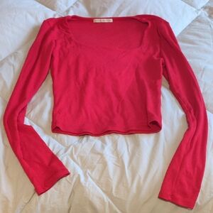 Active USA Red Long Sleeve Squareneck Top